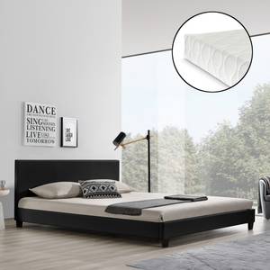 Lit Albacete capitonné avec matelas Noir - Profondeur : 160 cm