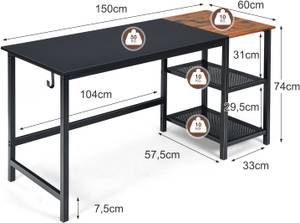 Schreibtisch HW67463 Schwarz - Holzwerkstoff - 60 x 76 x 150 cm