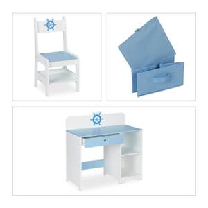 Bureau enfants et chaise style maritime Bleu - Blanc - Bois manufacturé - 80 x 80 x 40 cm