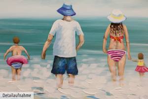 Acrylbild handgemalt Familienzeit Blau - Weiß - Massivholz - Textil - 120 x 60 x 4 cm
