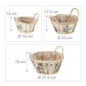 Lot de 3 pots de fleurs ronds en bouleau Noir - Marron - Blanc - Bois manufacturé - Rotin - 28 x 19 x 28 cm