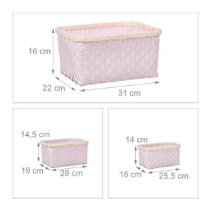 Aufbewahrungskorb rosa 3er Set Braun - Pink - Bambus - Metall - Kunststoff - 31 x 16 x 22 cm