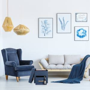 Blauer Sitzhocker mit Stauraum Blau - Braun - Holzwerkstoff - Kunststoff - Textil - 40 x 41 x 40 cm
