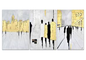 Malerei People in the city Gold - Textil - 180 x 90 x 4 cm