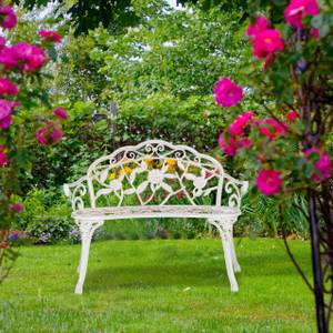 Banc de jardin roses blanc-bronze Noir - Blanc - Métal - 98 x 78 x 57 cm