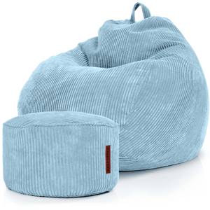 Pouf XXL + Tabouret - velours côtelé Bleu clair