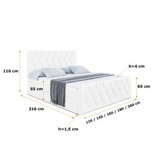 Boxspringbett VELANTO Hochglanz Weiß - Breite: 140 cm - H4