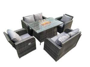 Rattan Sofa Gartenmöbel Set 6-Sitzer Grau - Polyrattan - Stein - 80 x 69 x 140 cm