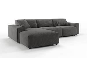 Sofa RANI Ecksofa Cord Grau - Ecke davorstehend links