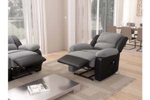 Fauteuil de Relaxation LEO Noir - Gris - Textile - En partie en bois massif