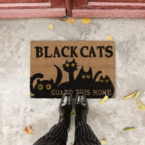 Fußmatte Kokos mit schwarzen Katzen Schwarz - Braun - Gelb - Naturfaser - Kunststoff - 60 x 2 x 40 cm