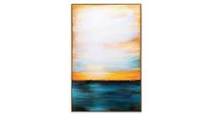 Gerahmtes Acrylbild Meditation am Strand Blau - Gelb - Massivholz - Textil - 60 x 90 x 4 cm