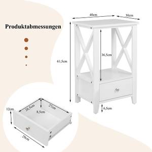 2 Ebenen Nachttisch Weiß - Holzwerkstoff - 30 x 62 x 40 cm