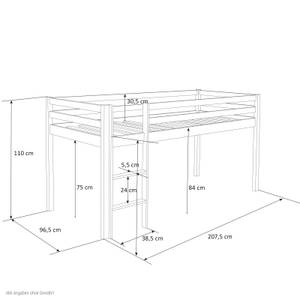 Lit mezzanine avec rideau 1455 Noir - Blanc - Sans sommier - Blanc - Avec rideau - Avec échelle - 96 x 110 cm