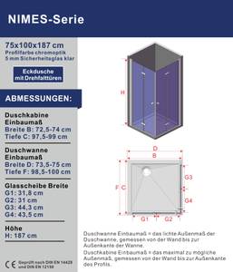 Duschkabine Eckdusche Falttür 75 x 100 cm