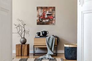Tableau 3D Vespa Primavera Marron - Rouge - Métal - En partie en bois massif - 80 x 80 x 7 cm