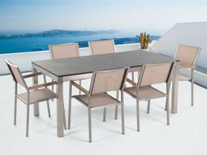 Set de salle à manger GROSSETO Beige - Gris - Argenté - 180 x 87 x 90 cm - Lot de 6 - Pierre - Brossé - Non revêtu - Nombre de pièces dans le lot : 7