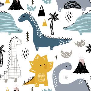 Papier Peint dinosaures colorées enfants Beige - Noir - Bleu - Gris - Orange - Blanc - Papier - 53 x 1000 x 1000 cm