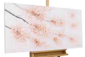 Tableau peint Springtime Beauty Rose foncé - Bois massif - Textile - 120 x 60 x 4 cm