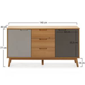 Buffet Bruce 3 tiroirs et 2 portes Marron - Bois massif - 140 x 76 x 40 cm