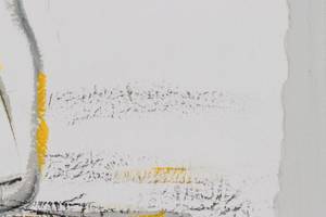 Tableau peint à la main Sunny Blossoms Gris - Jaune - Bois massif - Textile - 40 x 40 x 4 cm
