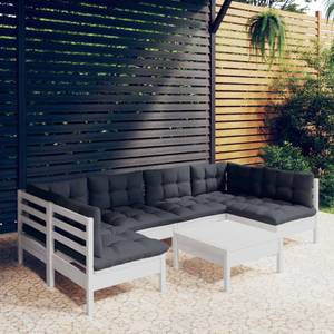 7-tlg. Garten-Lounge-Set mit Kissen Weiß Weiß