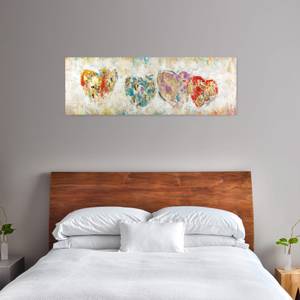 Tableau peint à la main Colore mon cœur Beige - Bois massif - Textile - 150 x 50 x 4 cm