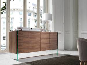 Sideboard aus Nussbaumholz Braun - Glas - Massivholz - Holzart/Dekor - 170 x 77 x 43 cm