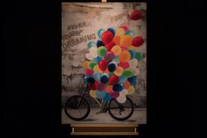 Tableau peint à la main Bike Euphoria Bois massif - Textile - 70 x 100 x 4 cm