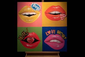 Tableau peint In Awe of Pop Art Bois massif - Textile - 80 x 80 x 4 cm