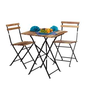 Meubles de jardin 2 chaises et 1 table Noir - Marron - Bois manufacturé - Métal - 60 x 76 x 60 cm