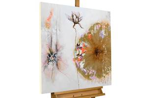 Acrylbild handgemalt Ballet of a Blossom Beige - Braun - Massivholz - Textil - Holz teilmassiv - 80 x 80 x 4 cm