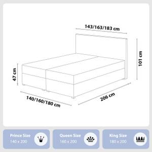 Boxspringbett Doppelbett Pinet Hellgrau - Breite: 140 cm