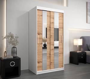 Armoire à portes coulissantes Pole Imitation chêne - Blanc - Largeur : 100 cm - 2 porte