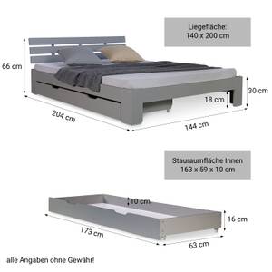 Lit en bois avec coffre de lit 2251 Gris - Bois massif - Bois/Imitation - 144 x 66 x 204 cm