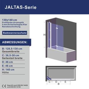 Duschabtrennung Duschwand für Badewanne Silber - Glas - 130 x 140 x 1 cm