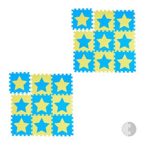 18 x Puzzlematte Sterne blau-gelb Blau - Gelb