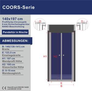 Pendeltür Duschtür für Nischen Breite: 140 cm