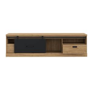 Meuble TV 2 tiroirs 1 porte coulissante Marron - En partie en bois massif - 203 x 56 x 52 cm