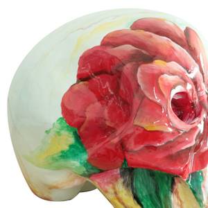 Statue tête de mort fleur rose H37cm Blanc - Porcelaine - 57 x 37 x 38 cm