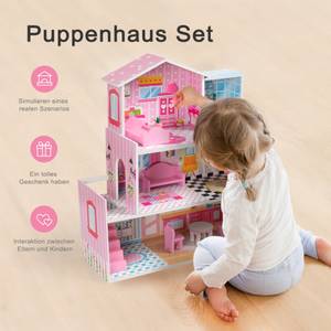 Puppenhaus Woody Pink - Holzwerkstoff - Kunststoff - 24 x 70 x 60 cm