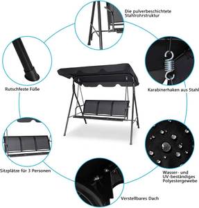 Hollywoodschaukel Gartenschaukel Schwarz - Metall - 110 x 155 x 170 cm