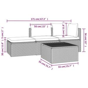 Garten-Lounge-Set 318676 (4-teilig) Grau - Metall - Polyrattan - 57 x 56 x 57 cm