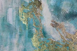 Acrylbild handgemalt Schimmernder See Blau - Gold - Massivholz - Textil - 60 x 60 x 4 cm