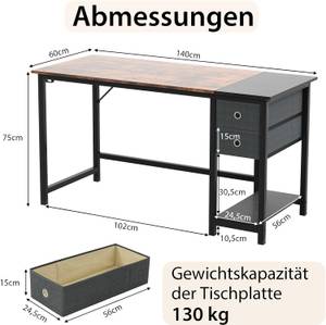 Schreibtisch ON32825NZ Braun - Holzwerkstoff - 60 x 75 x 140 cm