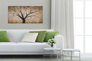 Tableau peint à la main L'arbre blanc Blanc - Bois massif - Textile - 120 x 60 x 4 cm