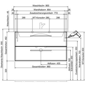 Bad Waschtisch hellgrau mit Becken 90cm Grau - Holzwerkstoff - 90 x 54 x 45 cm