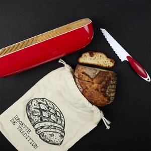 Corbeille à pain 3 en 1 avec couteau Rouge - Bambou - 40 x 10 x 13 cm