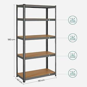 Standregal Grau - 90 x 40 x 180 cm - Metall