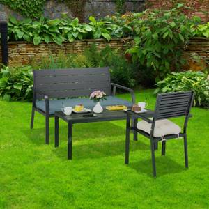 Gartenbank mit Sitzauflage Schwarz - Grau - Metall - Kunststoff - Textil - 118 x 78 x 66 cm